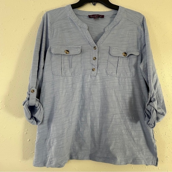 Gloria Vanderbilt Tops - 🦋 Gloria Vanderbilt Blue V-Neck 3/4 Sleeve Blouse Large
